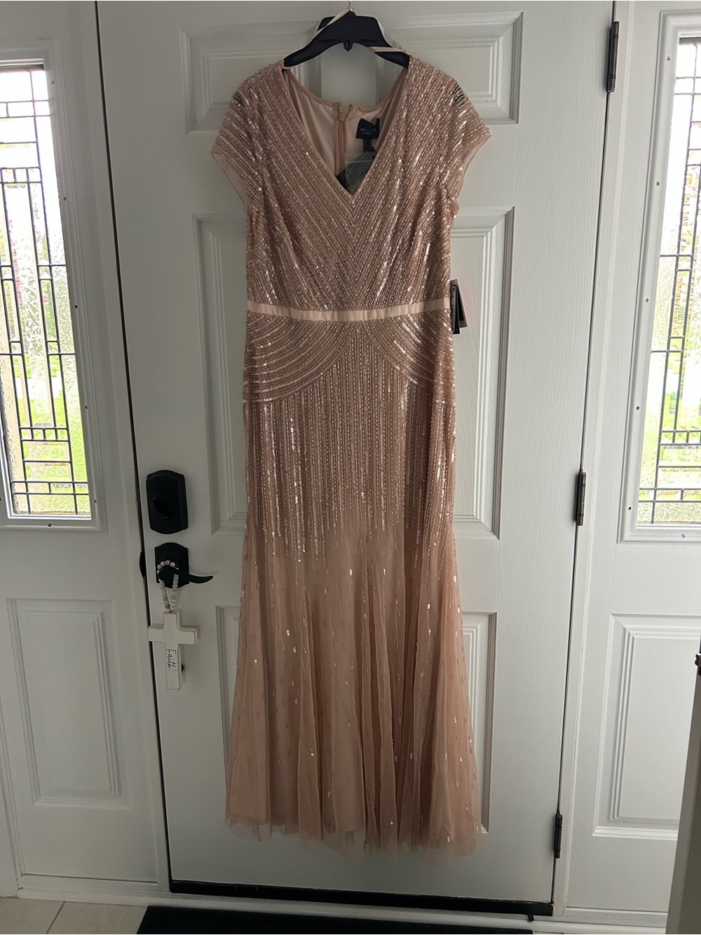 Adrianna Papell Blush Sequin V-Neck Dress
